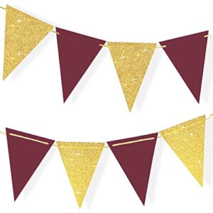 Graduation Decorations 2023 Maroon Gold/Maroon Grad/Burgundy Gold Birthday Party Decorations for Women/2pcs Triangle Bunting Banners for Women's 40th/50th Birthday Fall/Rustic Wedding Decorations