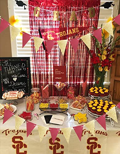 Graduation Decorations 2023 Maroon Gold/Maroon Grad/Burgundy Gold Birthday Party Decorations for Women/2pcs Triangle Bunting Banners for Women's 40th/50th Birthday Fall/Rustic Wedding Decorations