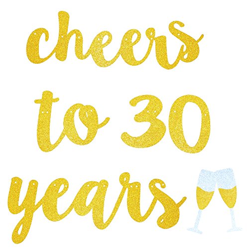 GOER Cheers to 30 Years and Champagne Glasses Gold Glitter Banner for 30th Birthday Party Decorations