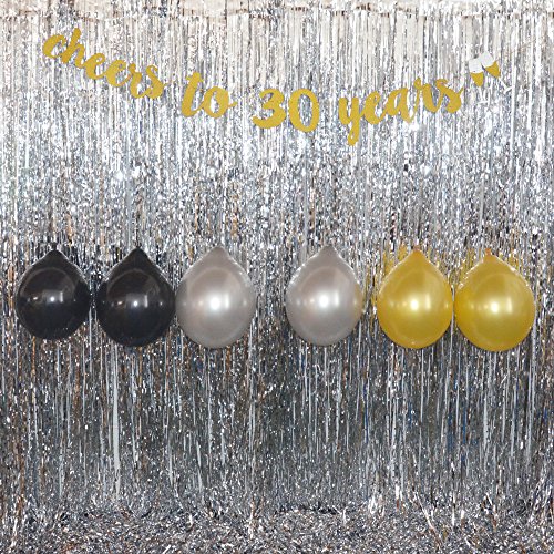 GOER Cheers to 30 Years and Champagne Glasses Gold Glitter Banner for 30th Birthday Party Decorations