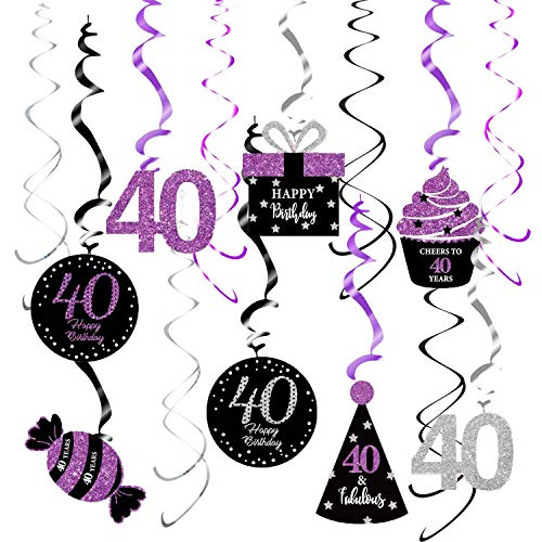 40th Birthday Decorations Women Purple Black Silver for Women Qian’s Party Purple Silver Black Foil Hanging Swirls Decorations 40th Birthday Party Hanging Decor – Women 40th Birthday Party Decorations