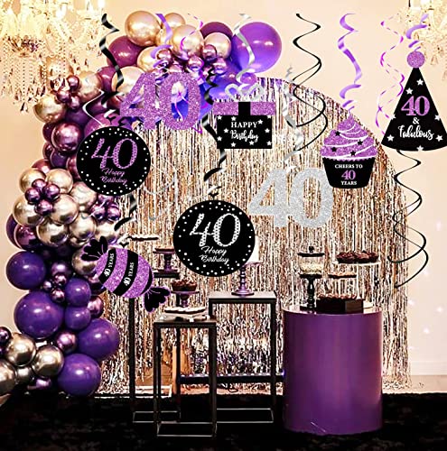 40th Birthday Decorations Women Purple Black Silver for Women Qian’s Party Purple Silver Black Foil Hanging Swirls Decorations 40th Birthday Party Hanging Decor – Women 40th Birthday Party Decorations