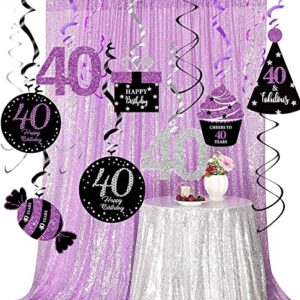 40th Birthday Decorations Women Purple Black Silver for Women Qian’s Party Purple Silver Black Foil Hanging Swirls Decorations 40th Birthday Party Hanging Decor – Women 40th Birthday Party Decorations