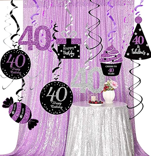 40th Birthday Decorations Women Purple Black Silver for Women Qian’s Party Purple Silver Black Foil Hanging Swirls Decorations 40th Birthday Party Hanging Decor – Women 40th Birthday Party Decorations