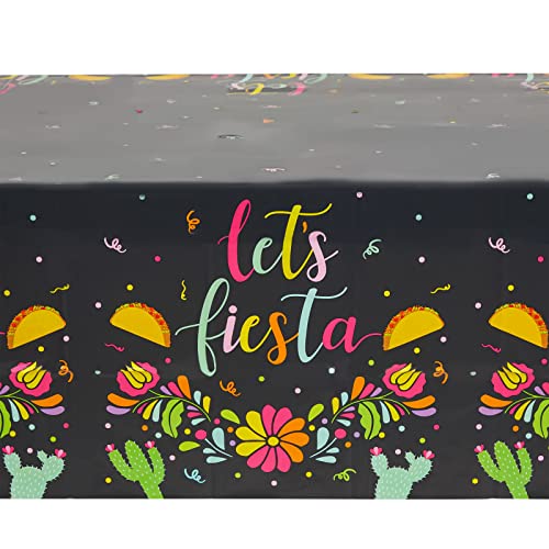 3 Pack Let’s Fiesta Table Covers for Cinco de Mayo Decorations, Mexican Taco Party Supplies (54 x 108 in)