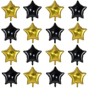 18" Black Gold Big Balloons Star Foil Mylar Helium Balloons for Party Decorations, Pack of 20