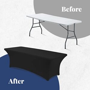 Asnomy 6Ft Black Table Cloths for Parties Spandex Party Fitted Table Covers for 6 Foot Tables Rectangle Tables Cloths in Bulk for Wedding(Black 2PCS