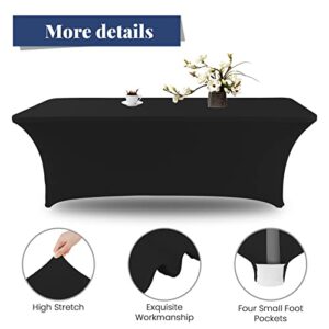 Asnomy 6Ft Black Table Cloths for Parties Spandex Party Fitted Table Covers for 6 Foot Tables Rectangle Tables Cloths in Bulk for Wedding(Black 2PCS