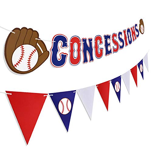 2PCS Baseball Party Concessions Paper Banner - Sports/Baseball Themed First Birthday Party Decorations Supplies Favors Wall Home Decor Photo Prop Paper Garland