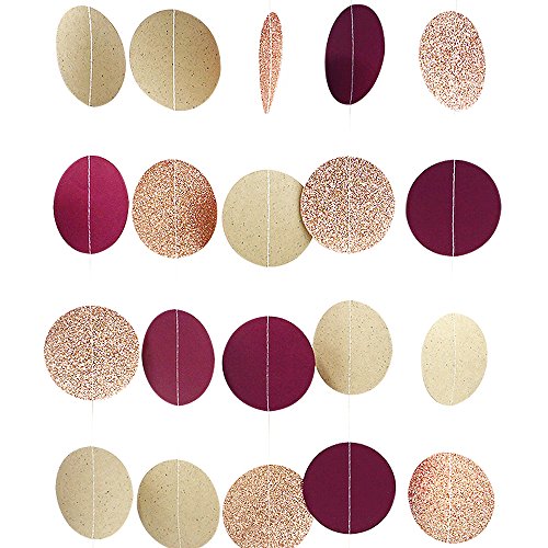 Nicrolandee Burgundy Paper Garland Rose Gold Glitter Dots Hanging Party Garland for Maroon Wedding Engagement Party Baby Shower Bridal Shower Hen Night Party Decorations, 3 Pack/Set 9.8FT Long