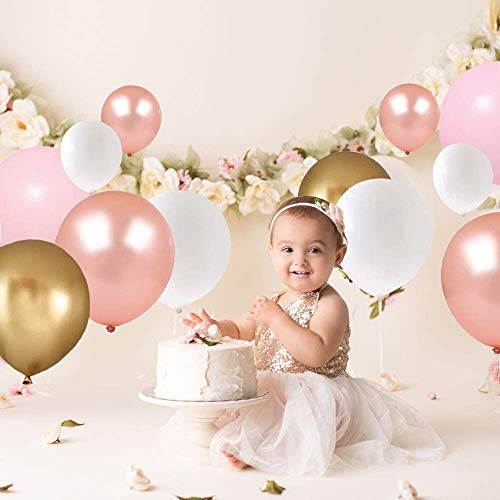 Pink Gold Balloons 60pcs Rose Gold Balloon 12 inch Metallic Gold and White Latex Balloons for Party Graduation Wedding Birthday Baby Shower Decorations