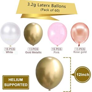 Pink Gold Balloons 60pcs Rose Gold Balloon 12 inch Metallic Gold and White Latex Balloons for Party Graduation Wedding Birthday Baby Shower Decorations