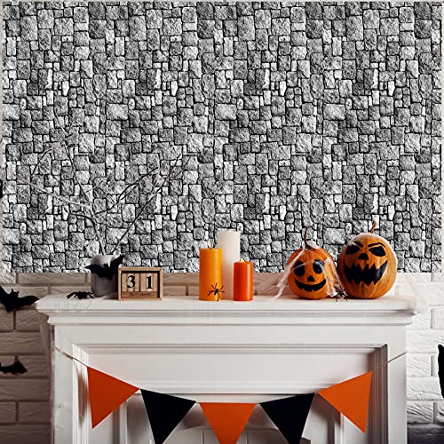 Stone Wall Tablecloths, Halloween Table Covers Brick Wall Decorations Disposable Plastic Medieval Castle Themed Brick Stone Table Cloth for Halloween Birthday Party Supplies, 108 x 54 Inch (1 Pack)