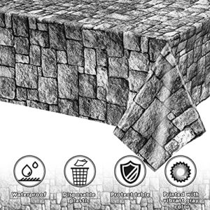 Stone Wall Tablecloths, Halloween Table Covers Brick Wall Decorations Disposable Plastic Medieval Castle Themed Brick Stone Table Cloth for Halloween Birthday Party Supplies, 108 x 54 Inch (1 Pack)