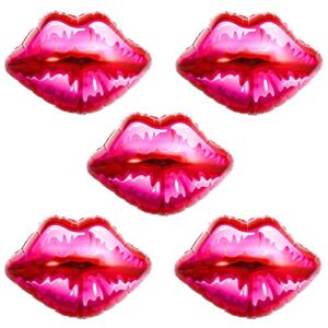 horuius red lips balloons red kiss lips balloons shaped aluminum foil mylar balloons for birthday bridal shower valentine’s day wedding party marriage engagement decorations 30 x 27.5 inch 5pcs