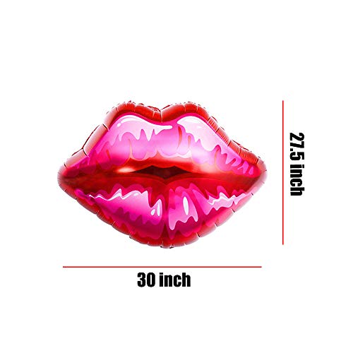 HORUIUS Red Lips Balloons Red Kiss Lips Balloons Shaped Aluminum Foil Mylar Balloons for Birthday Bridal Shower Valentine's Day Wedding Party Marriage Engagement Decorations 30 X 27.5 Inch 5PCS