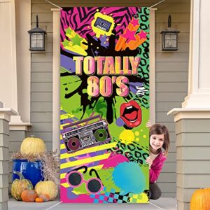 totally 80’s door cover, large fabric 80’s hip hop sign graffiti backdrop, 80’s party retro decoration banner for 80’s theme party supplies favors, 78.7 x 35.4 inches