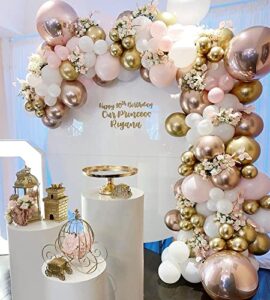 126pcs pink rose gold white balloons garland arch kit,with 18inch 4d rose gold foil balloon set,for girl princess birthday party wedding bridal shower anniversary baby shower background decoration