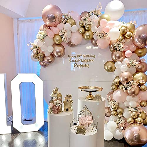 126pcs Pink Rose Gold White Balloons Garland Arch Kit,with 18inch 4D Rose Gold Foil balloon Set,for Girl Princess Birthday Party Wedding Bridal Shower Anniversary Baby Shower Background Decoration