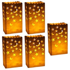 Stmarry 50 pcs White Luminary Candle Bags Special Lantern Luminary Bag with Stars Moon Durable and Reusable Fire-Retardant Material for Wedding Valentine's Day Decor Engagement Event Marriage Proposal