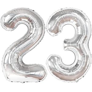 silver giant 23 balloon numbers – 40 inch | 23 balloon numbers for 23rd birthday decorations for women | silver 23 balloons for 23 birthday decorations for men | 23 birthday balloon foil silver number