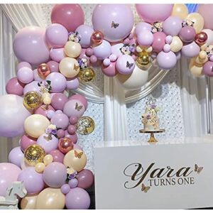 Pateeha Pink Purple Balloon Garland Kit 145 Pcs butterfly balloon arch Metallic Rose Gold Confetti Double Stuffed Balloons for Birthday Bridal Shower Baby Shower Decorations for Girl