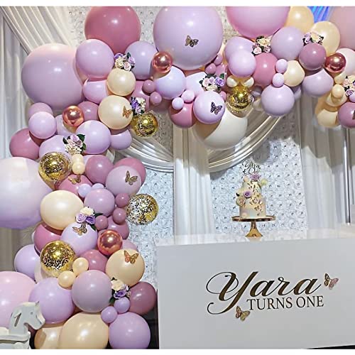 Pateeha Pink Purple Balloon Garland Kit 145 Pcs butterfly balloon arch Metallic Rose Gold Confetti Double Stuffed Balloons for Birthday Bridal Shower Baby Shower Decorations for Girl