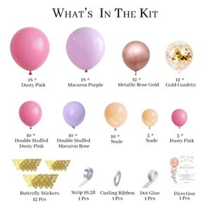 Pateeha Pink Purple Balloon Garland Kit 145 Pcs butterfly balloon arch Metallic Rose Gold Confetti Double Stuffed Balloons for Birthday Bridal Shower Baby Shower Decorations for Girl