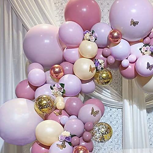 Pateeha Pink Purple Balloon Garland Kit 145 Pcs butterfly balloon arch Metallic Rose Gold Confetti Double Stuffed Balloons for Birthday Bridal Shower Baby Shower Decorations for Girl