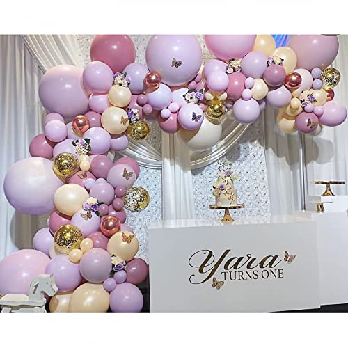 Pateeha Pink Purple Balloon Garland Kit 145 Pcs butterfly balloon arch Metallic Rose Gold Confetti Double Stuffed Balloons for Birthday Bridal Shower Baby Shower Decorations for Girl