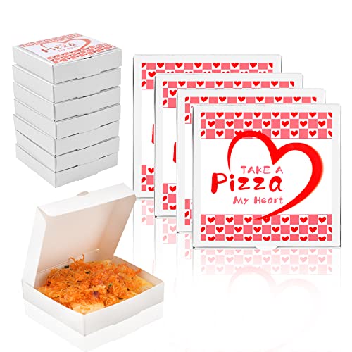 WANGDEFA 50 Pcs mini pizza boxes 3.5 x 3.5 mini pizza boxes tiny pizza boxes for cookies heart shaped pizza box pizza valentine heart pizza pan gift with Valentine Sticker for Celebrations Birthdays Valentines Day Weddings