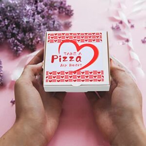 WANGDEFA 50 Pcs mini pizza boxes 3.5 x 3.5 mini pizza boxes tiny pizza boxes for cookies heart shaped pizza box pizza valentine heart pizza pan gift with Valentine Sticker for Celebrations Birthdays Valentines Day Weddings