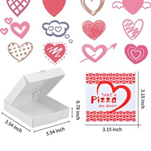 WANGDEFA 50 Pcs mini pizza boxes 3.5 x 3.5 mini pizza boxes tiny pizza boxes for cookies heart shaped pizza box pizza valentine heart pizza pan gift with Valentine Sticker for Celebrations Birthdays Valentines Day Weddings