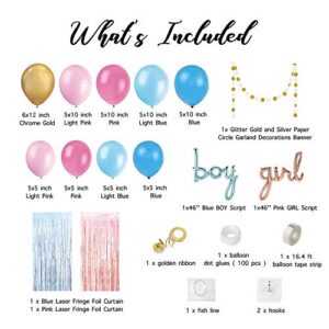 Gender Reveal Kit, Gender Reveal Party Supplies, Gender Reveal Decorations, Blue and Pink Balloons Arch & Garland Kit, Metallic Fringe Curtains Party Decorations, Boy or Girl Gender Reveal Ideas