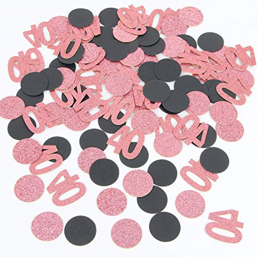 Halodete 40th Birthday Confetti Black & Rose Gold Glitter Happy Birthday Party Confetti Number Circle Table Confetti for Birthday/Anniversary Party Decoration Supplies