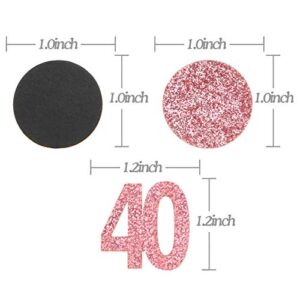 Halodete 40th Birthday Confetti Black & Rose Gold Glitter Happy Birthday Party Confetti Number Circle Table Confetti for Birthday/Anniversary Party Decoration Supplies