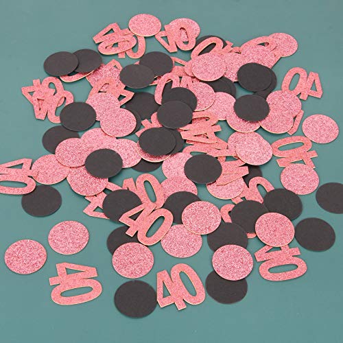 Halodete 40th Birthday Confetti Black & Rose Gold Glitter Happy Birthday Party Confetti Number Circle Table Confetti for Birthday/Anniversary Party Decoration Supplies