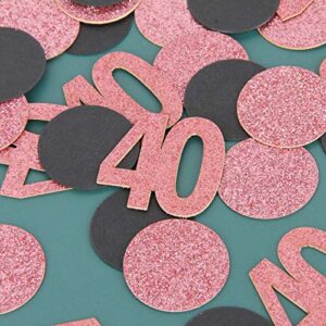 Halodete 40th Birthday Confetti Black & Rose Gold Glitter Happy Birthday Party Confetti Number Circle Table Confetti for Birthday/Anniversary Party Decoration Supplies