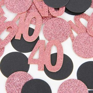 Halodete 40th Birthday Confetti Black & Rose Gold Glitter Happy Birthday Party Confetti Number Circle Table Confetti for Birthday/Anniversary Party Decoration Supplies