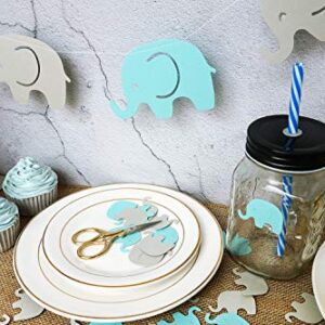 Blue Elephant Confetti Elephant Scatter Baby Shower Decoration for Boy Baby Shower Birthday Party Elephant Theme Party Supplies Gender Reveal Party Decoration (Blue+Gray) 100 Pcs