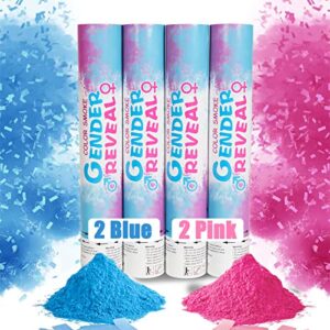 pfxnjdeq gender reveal confetti powder cannon, 2 blue and 2 pink, 12 inch, 100% biodegradable powder and confetti, gender reveal decorations, gender reveal party game ideas (blue and pink)