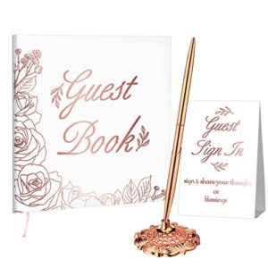 wedding guest book with pen and table cards, 9 x 9 inch guest book wedding reception 50 sheets sign in book wedding memory book for wedding party bridal or baby shower guest visitor (classic style)