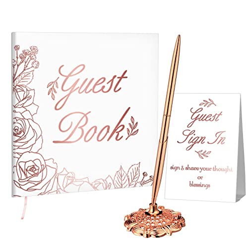 Wedding Guest Book with Pen and Table Cards, 9 x 9 Inch Guest Book Wedding Reception 50 Sheets Sign in Book Wedding Memory Book for Wedding Party Bridal or Baby Shower Guest Visitor (Classic Style)