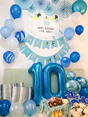 Tellpet Number 10 Balloons, 40 Inch Foil Balloons, Sapphire Blue