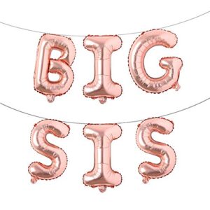 16" Multicolor Big SIS Balloons Banner Foil Letters Mylar Balloons for Baby Showers Birthday Party Decoration (Big SIS Rose Gold)