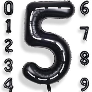 SULALABOO 40 Inch Black 5 Balloon Number Large Helium Number Balloons 0-9 Giant Digital 5th Foil Mylar Big Party Balloon for Boy or Girl Birthday Party Anniversary Decorations