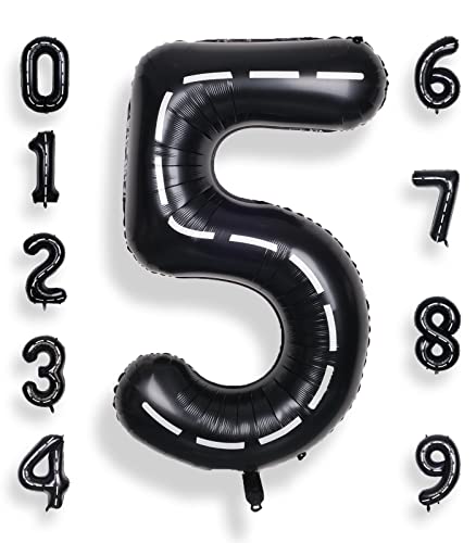 SULALABOO 40 Inch Black 5 Balloon Number Large Helium Number Balloons 0-9 Giant Digital 5th Foil Mylar Big Party Balloon for Boy or Girl Birthday Party Anniversary Decorations