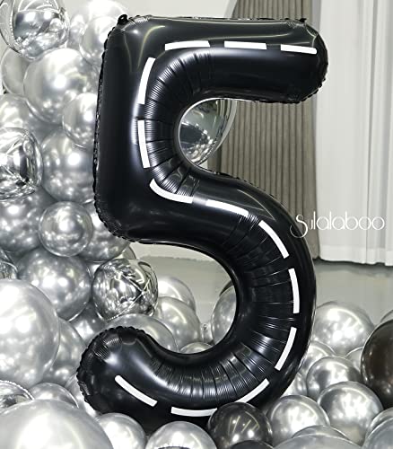 SULALABOO 40 Inch Black 5 Balloon Number Large Helium Number Balloons 0-9 Giant Digital 5th Foil Mylar Big Party Balloon for Boy or Girl Birthday Party Anniversary Decorations