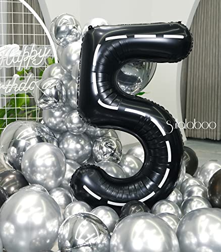 SULALABOO 40 Inch Black 5 Balloon Number Large Helium Number Balloons 0-9 Giant Digital 5th Foil Mylar Big Party Balloon for Boy or Girl Birthday Party Anniversary Decorations