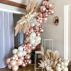 futureferry pearl pink and ivory white balloon garland kit 134pcs double stuffed pearl and metallic champagne gold balloons for baby shower birthday wedding engagements anniversary party decoration